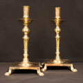 Brass Candlesticks with Extended Lions Feet