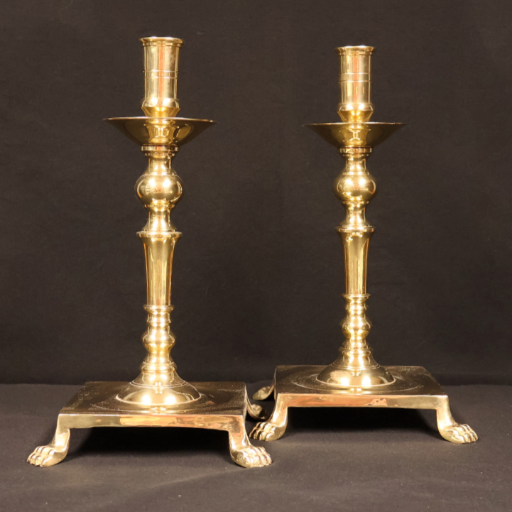 Brass Candlesticks with Extended Lions Feet