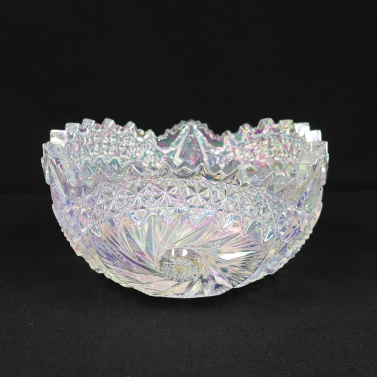 L.E. Smith Comet in the Stars Clear Iridescent Carnival Glass Bowl