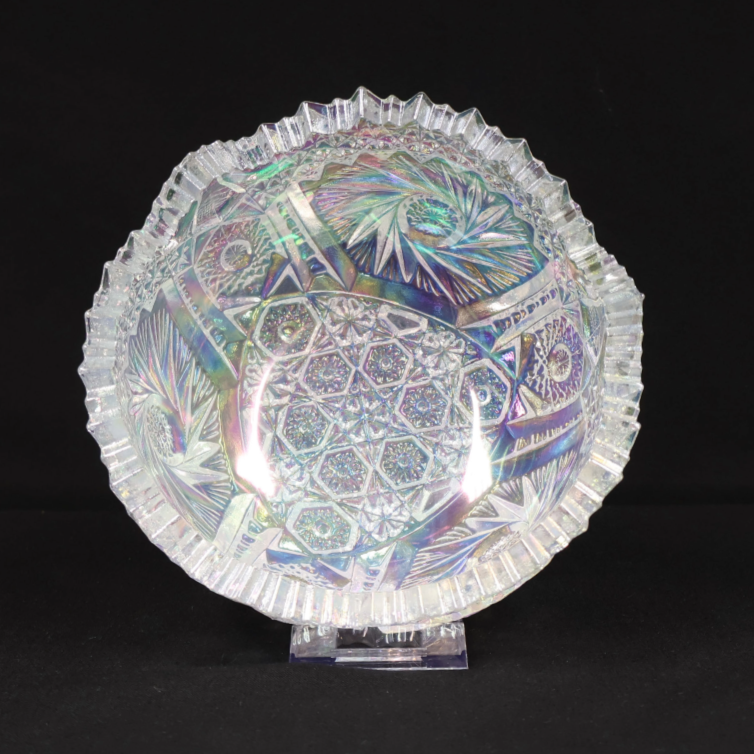 L.E. Smith Comet in the Stars Clear Iridescent Carnival Glass Bowl