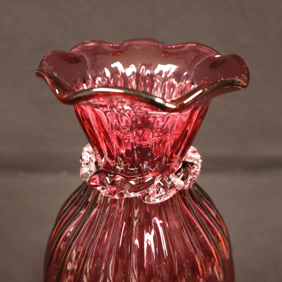 Pilgrim Glass Cranberry Optic Ribbed Bud Vase